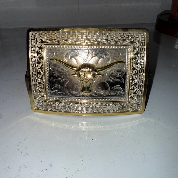 Gold and Silver Bull Belt Buckle - Picture 1 of 3
